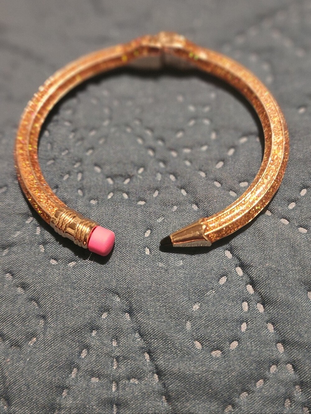 Betsey Johnson Gold Pencil-Style  Bracelet with Pink Accent With Hinged Opening